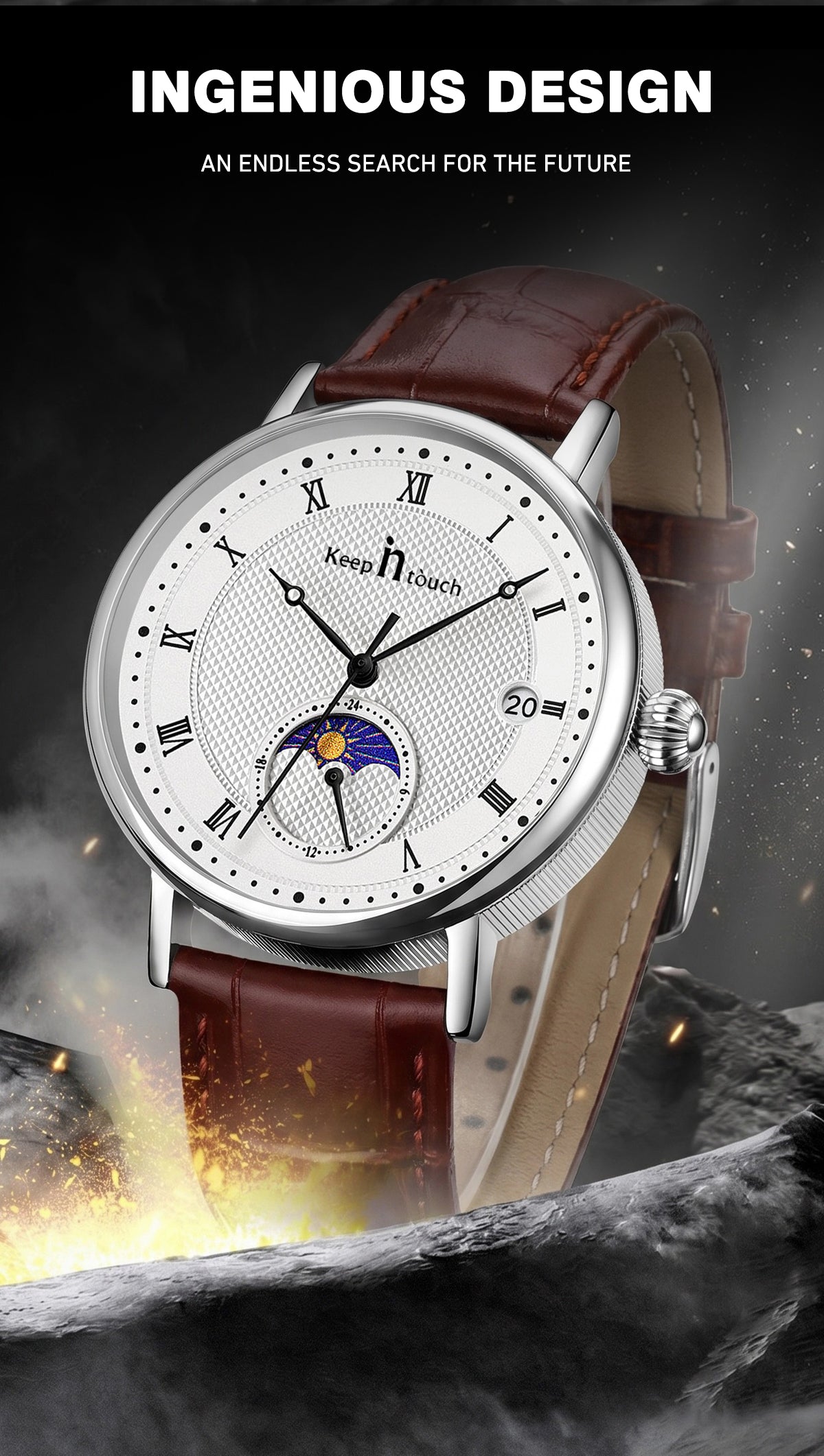 KnT-6620 Black Chronograph Watch - Brown Silver