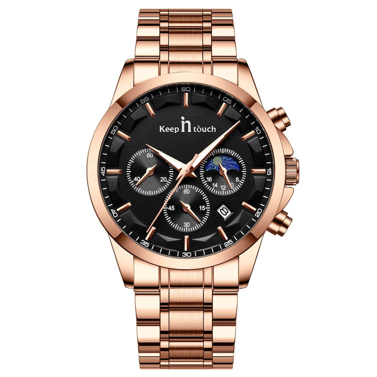 KnT-1026 Moonphase Multifunction Watch - Rose Gold Black