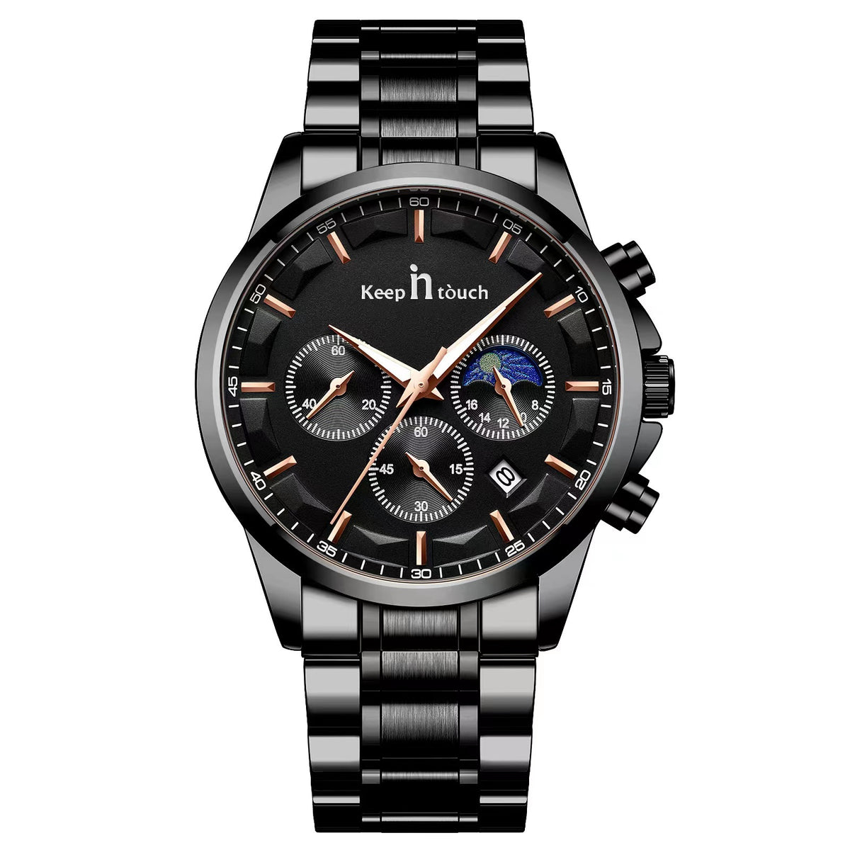 KnT-1026 Moonphase Multifunction Watch - Black-Blue