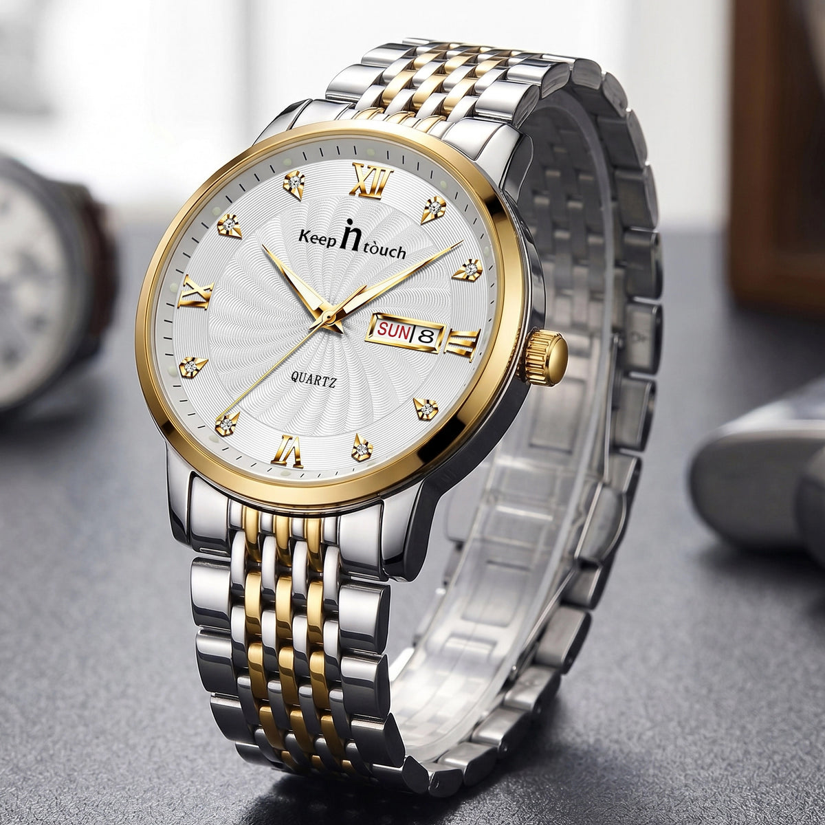 KnT-6617 Silver Black Watch - Silver Gold White