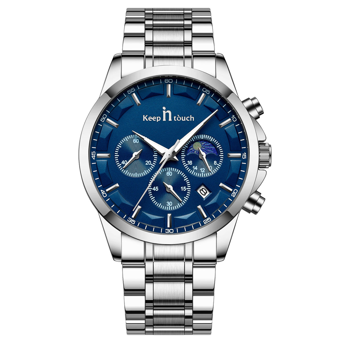 KnT-1026 Moonphase Multifunction Watch - Silver Blue