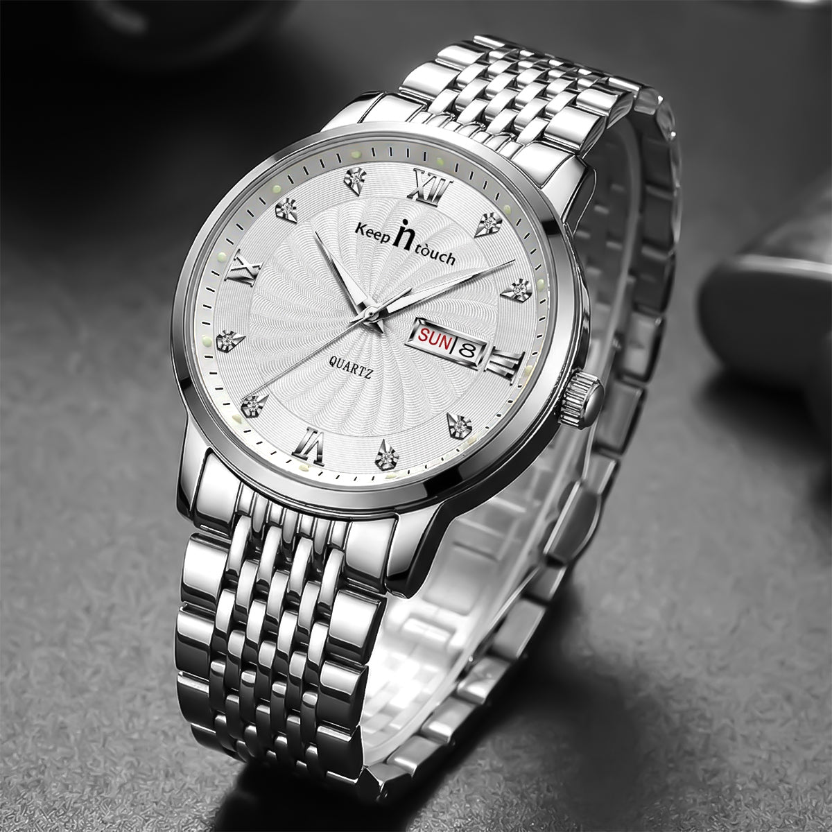 KnT-6617 Silver Black Watch - Silver
