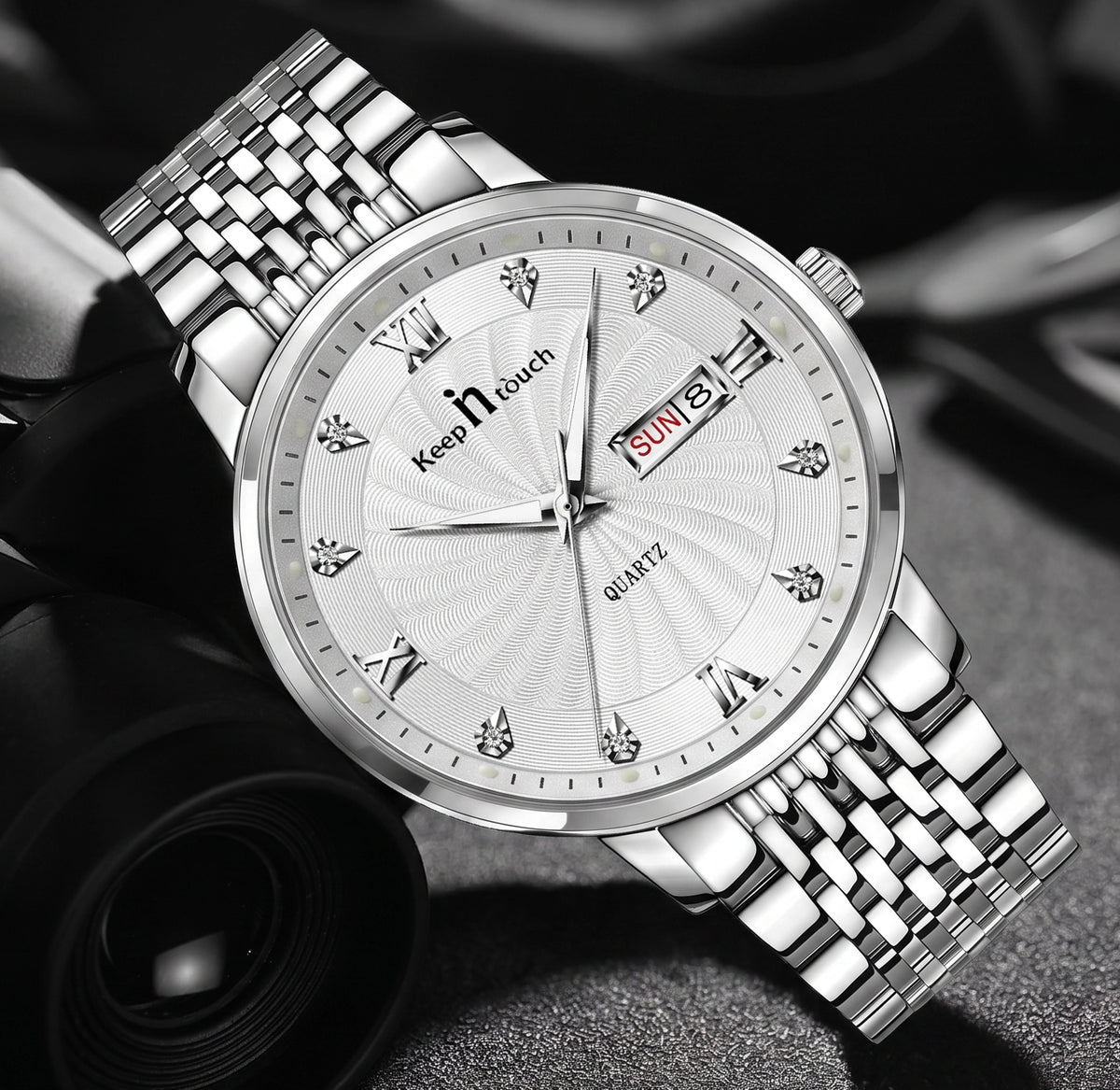 KnT-6617 Silver Black Watch - Silver