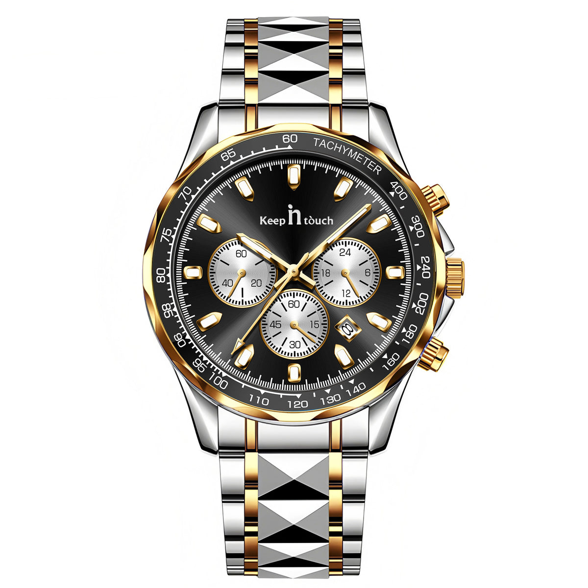 KnT-1027 Tachymeter Chronograph Watch - Silver Gold Black