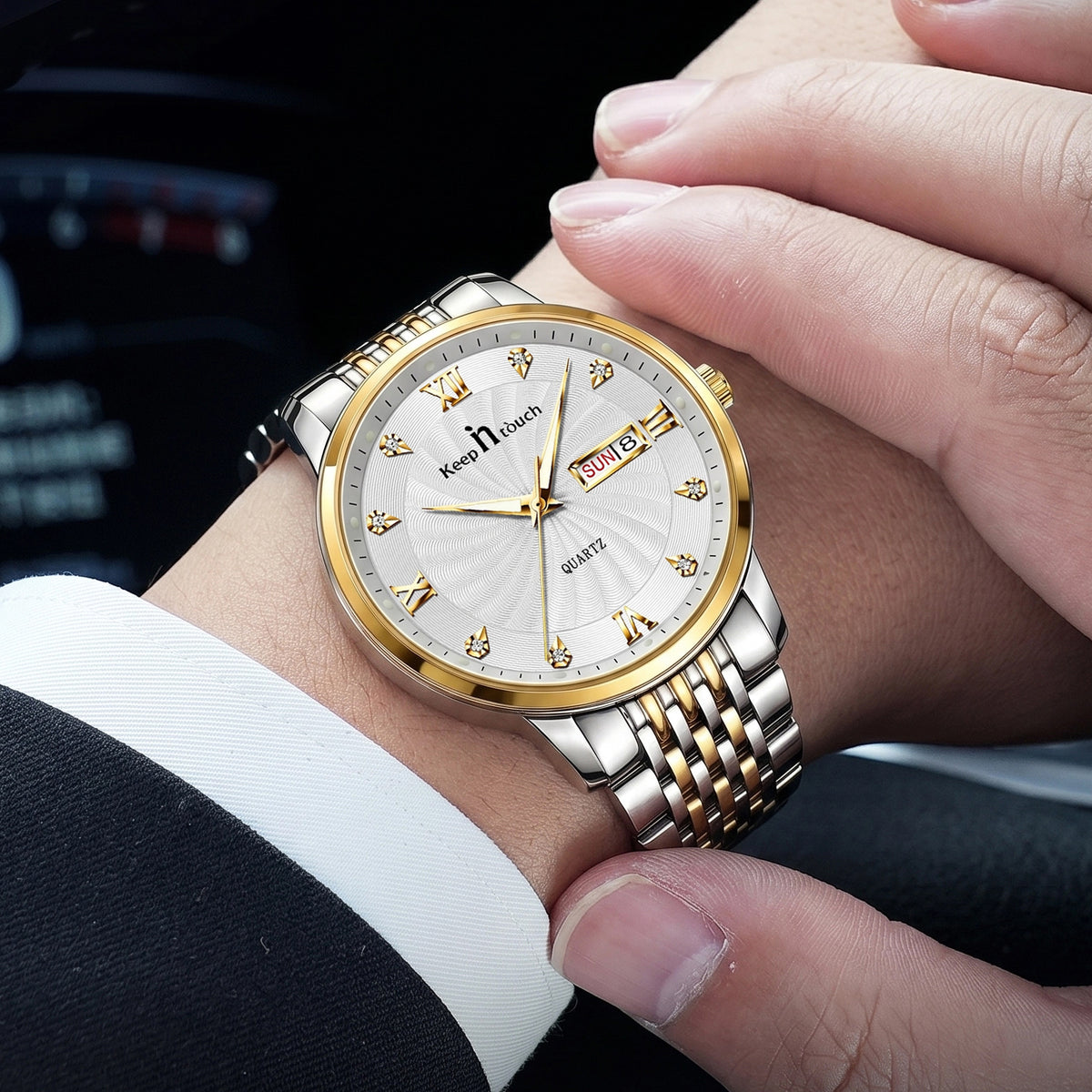 KnT-6617 Silver Black Watch - Silver Gold White