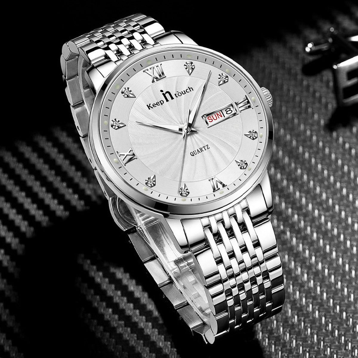 KnT-6617 Silver Black Watch - Silver