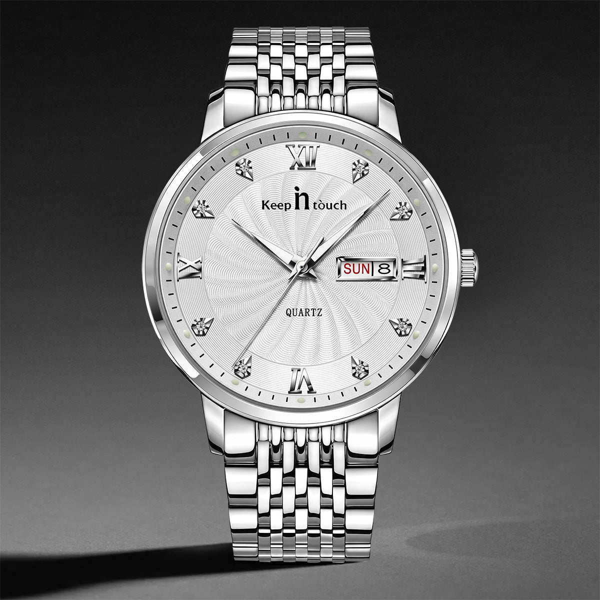 KnT-6617 Silver Black Watch - Silver