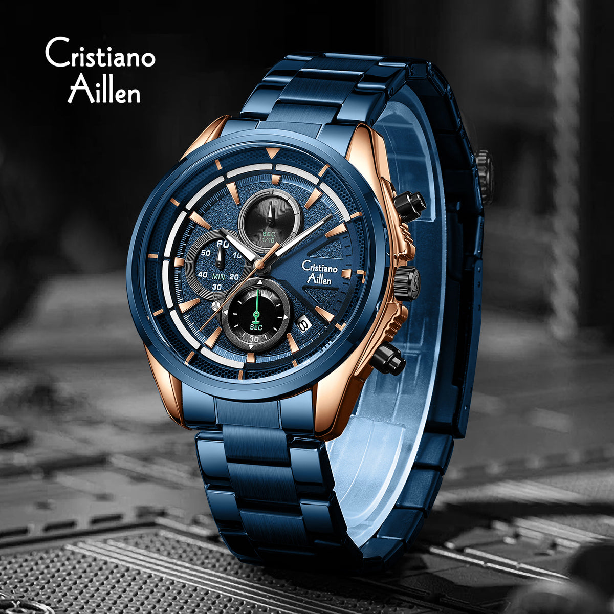 CA-8890 Multifunction Analog Watch - Blue Rose Gold