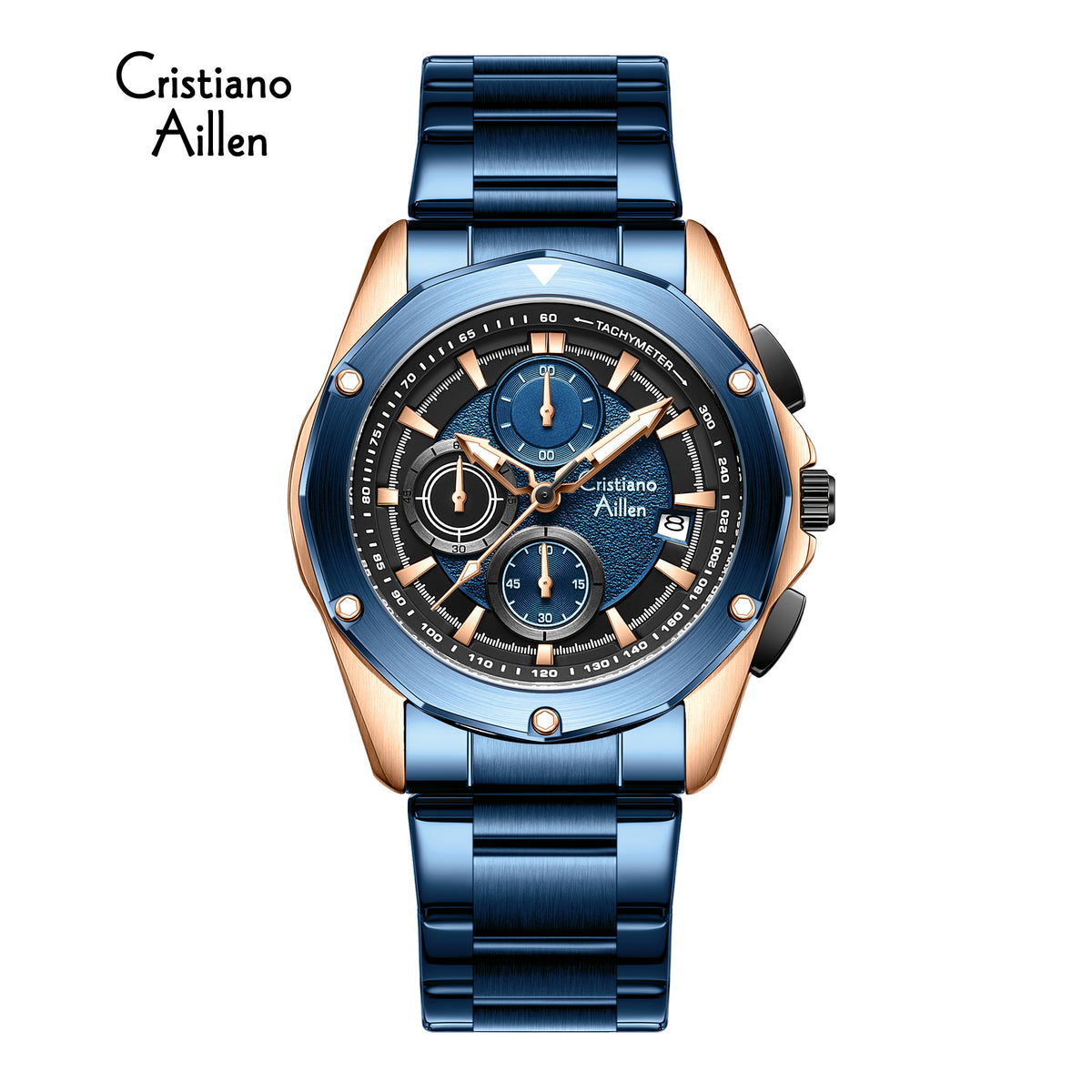 CA-8899 Multifunction Chronograph Watch - Blue Rose Gold
