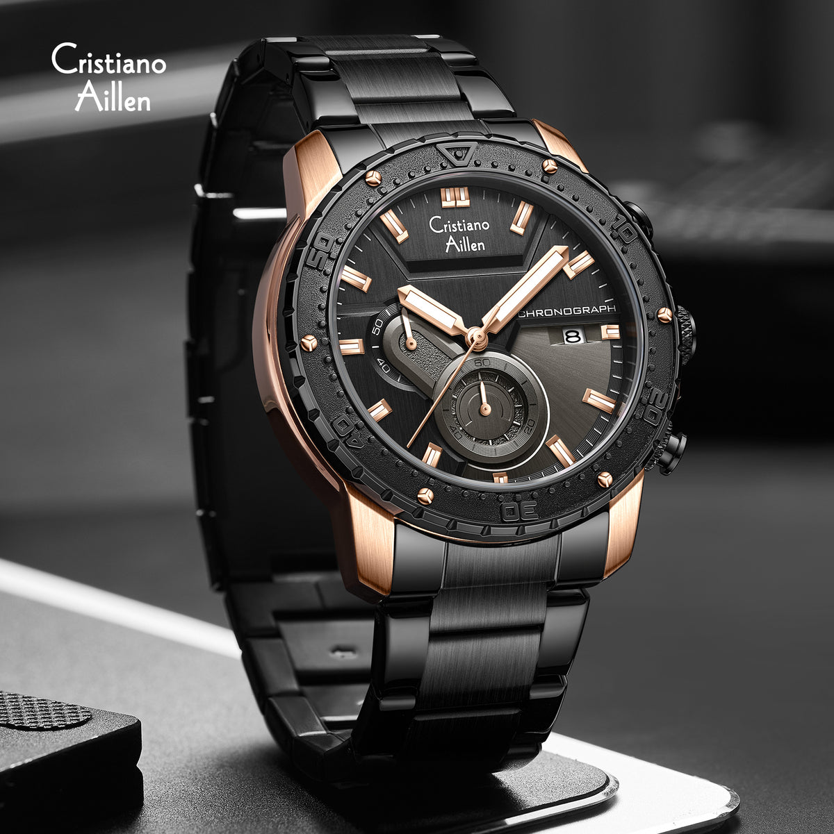 CA-8900 Chronograph Watch - Black Rose Gold
