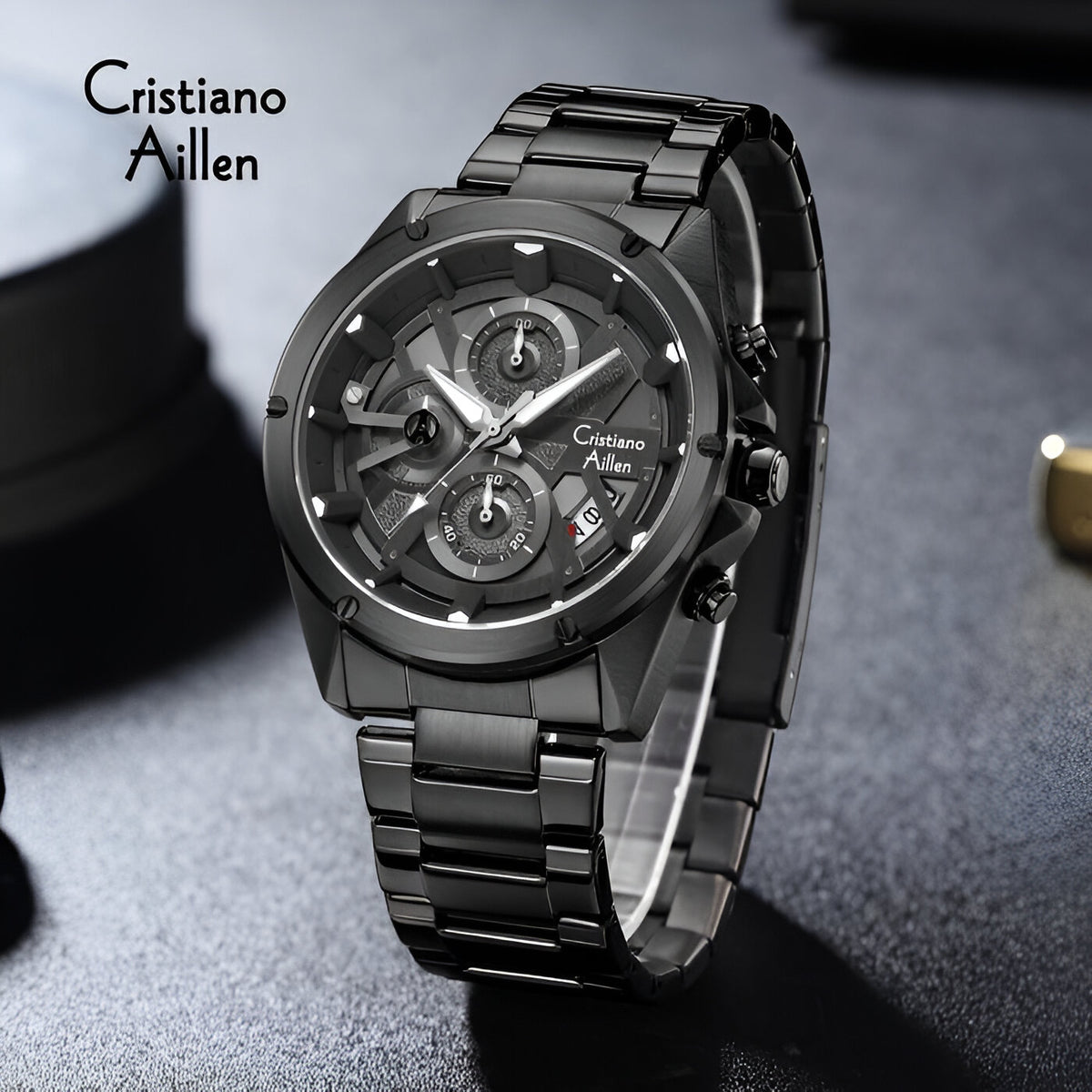 CA-8895 Metal Bracelet Chronograph Watch - Black-Blue