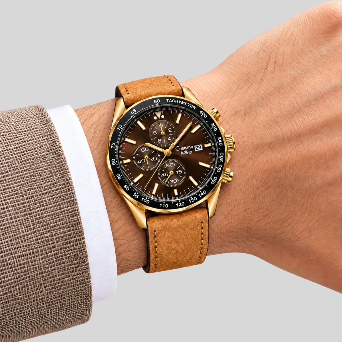 CA-1028 Leather Chronograph Watch - Brown