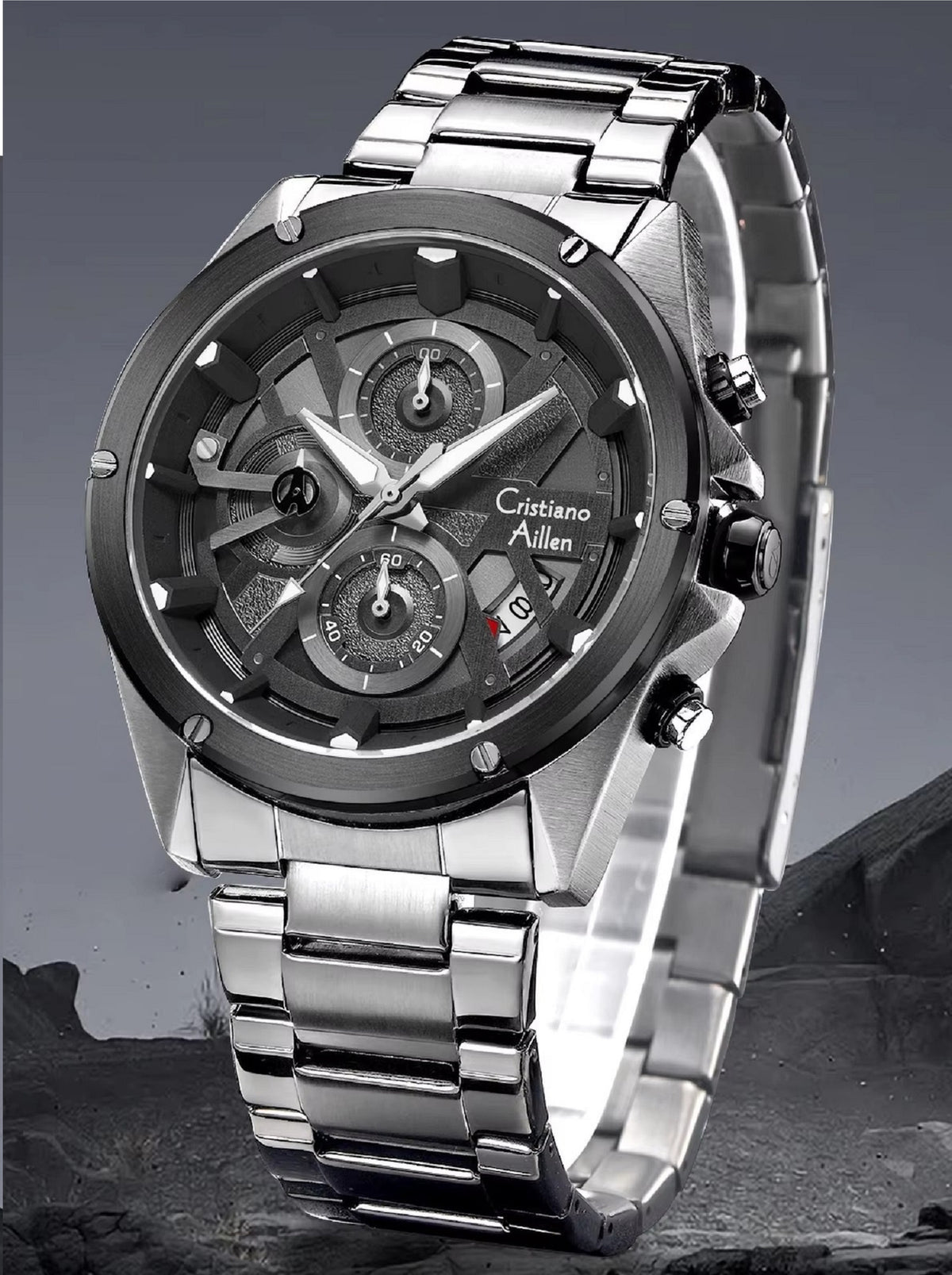 CA-8895 Metal Bracelet Chronograph Watch - Silver Black