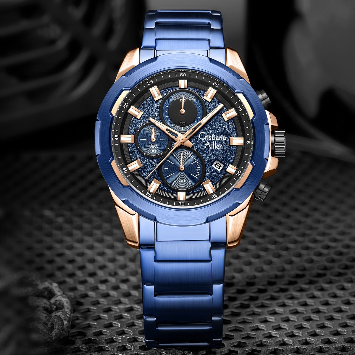 CA-8888 47mm Chronograph Watch - Blue Rose Gold
