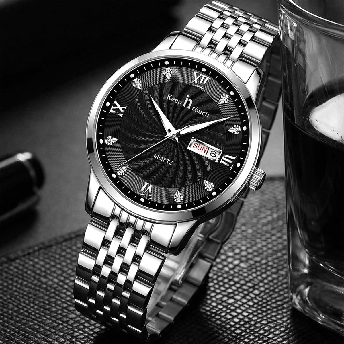 KnT-6617 Silver Black Watch - Silver Black