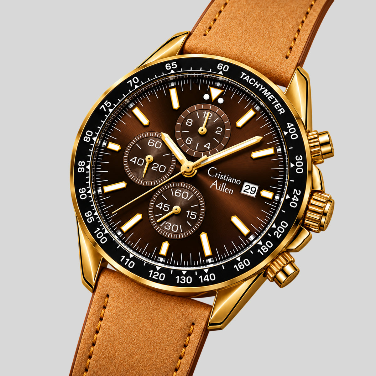 CA-1028 Leather Chronograph Watch - Brown