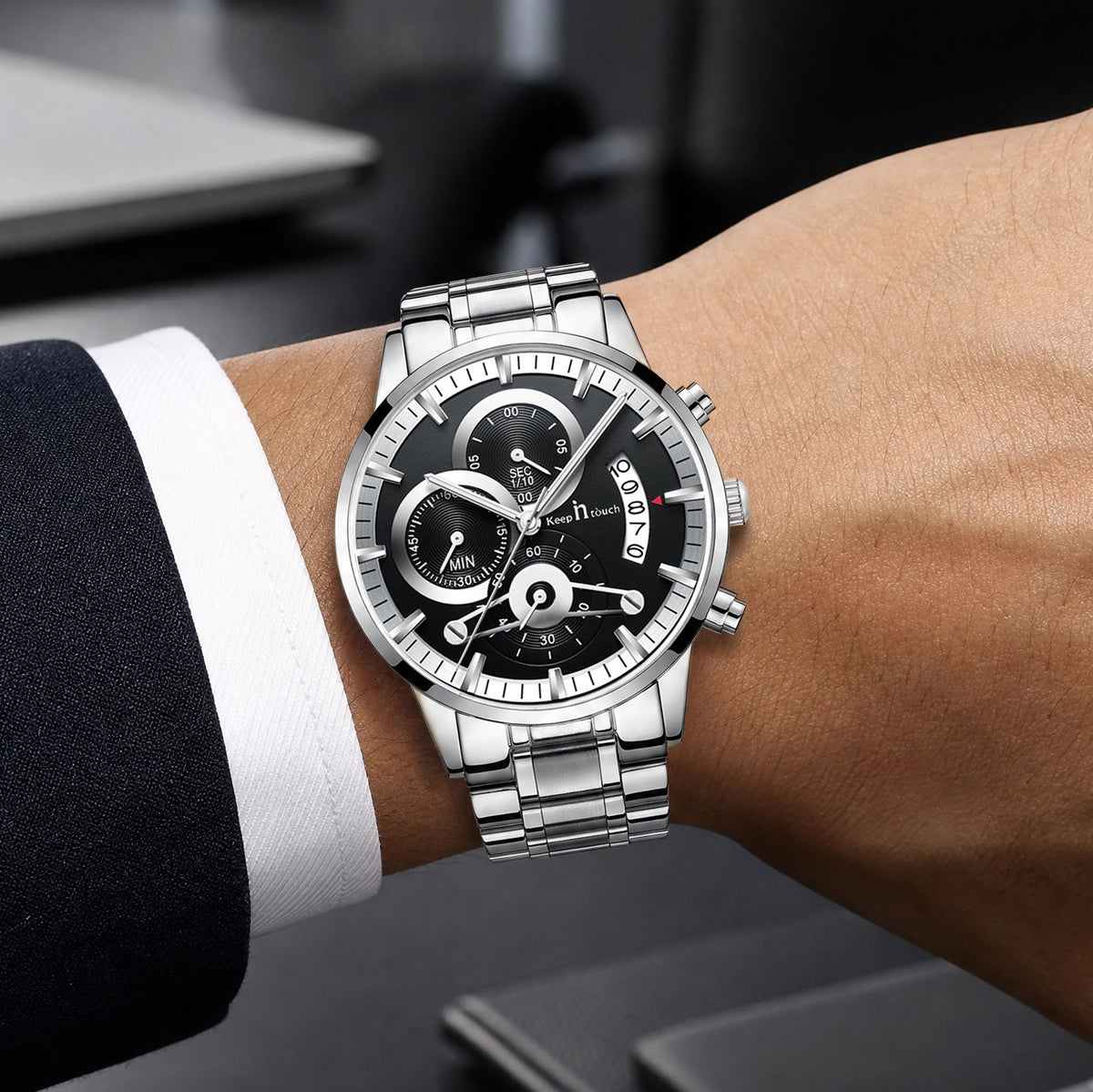 KnT-1025 Moonphase Chronograph Watch - Silver Black