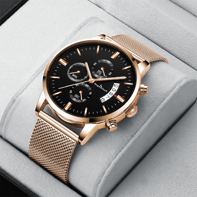 KnT-1024 Mesh Classic Watch - Rose Gold Black