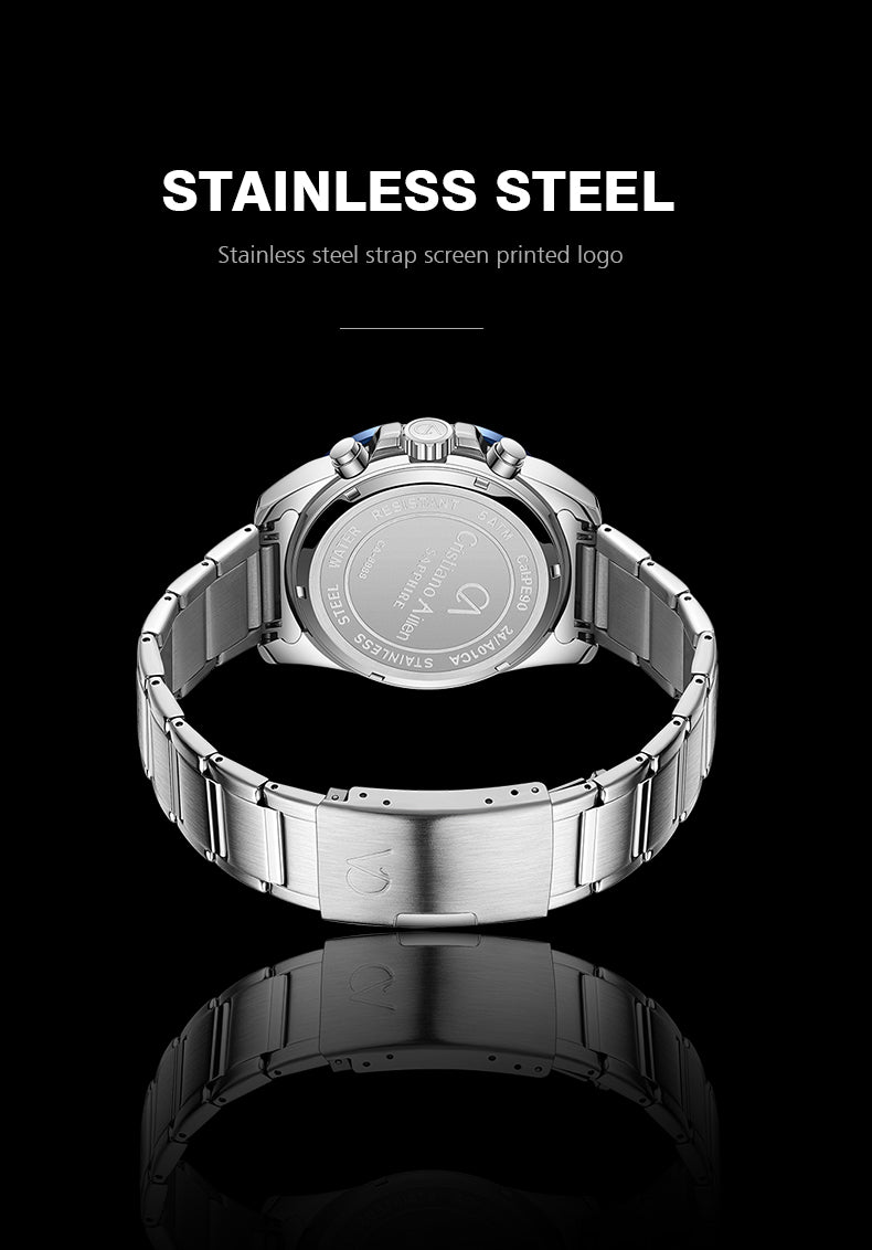 CA-8888 47mm Chronograph Watch - Silver Black