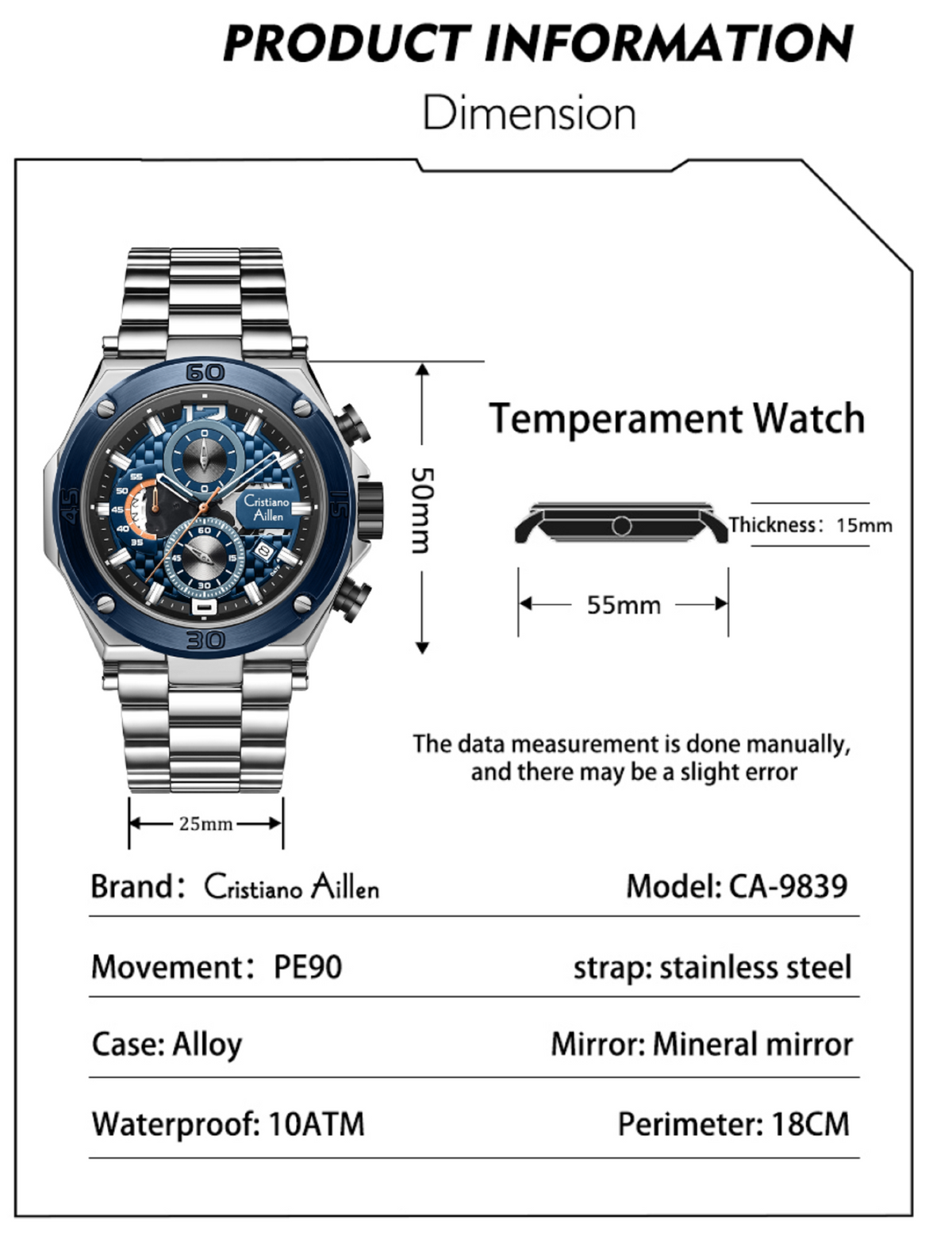 CA-9839 Chronograph Watch - Silver blue