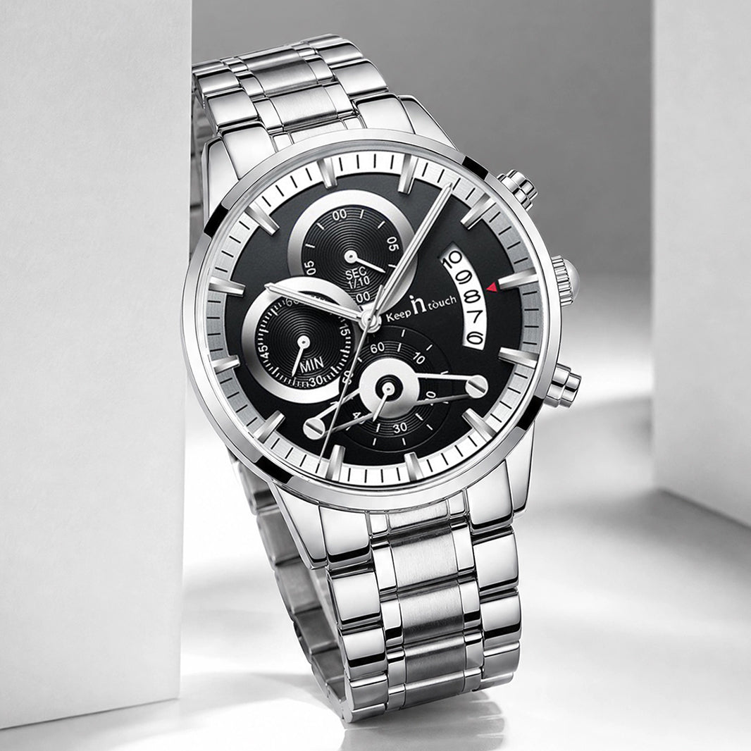 KnT-1025 Moonphase Chronograph Watch - Silver Black