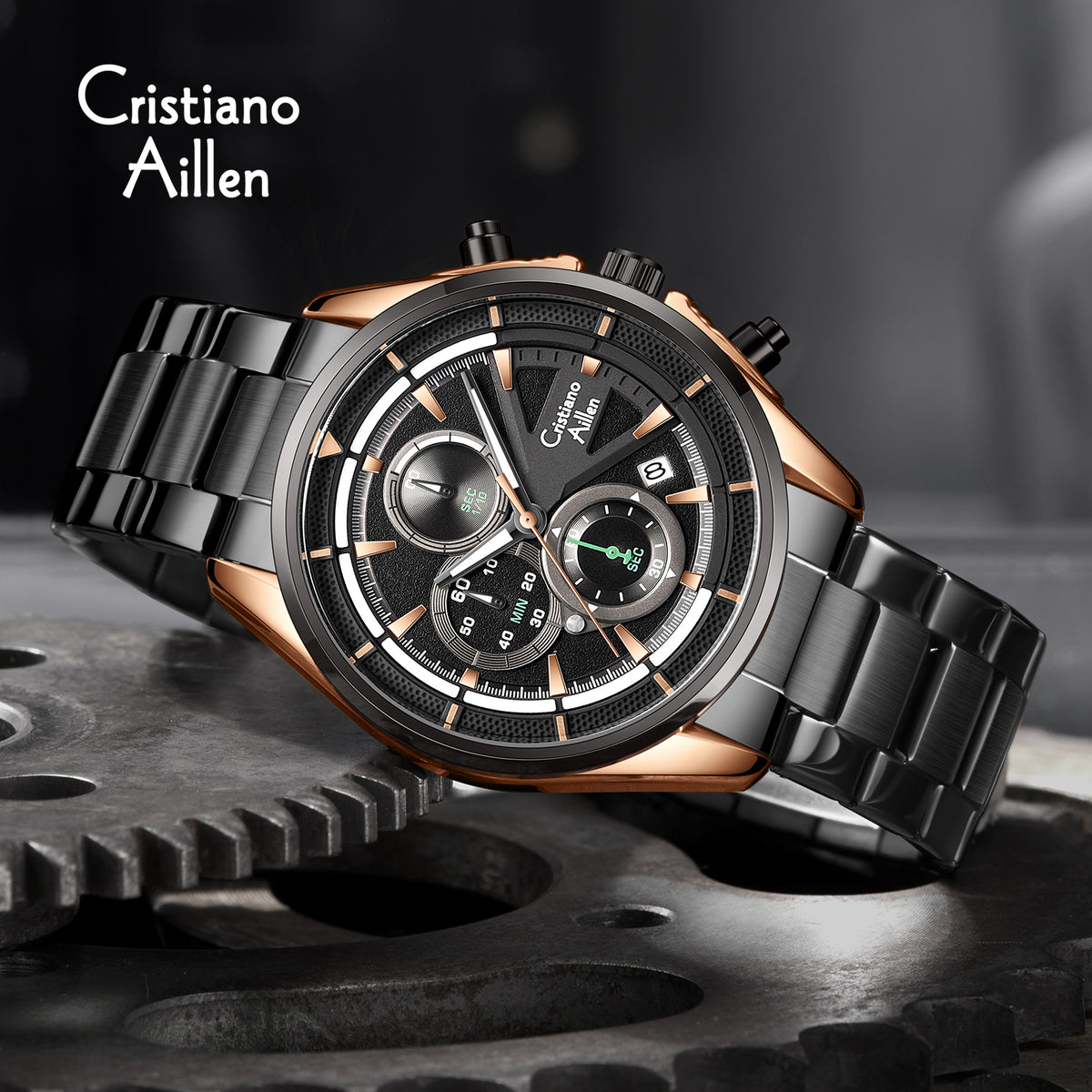 CA-8890 Multifunction Analog Watch - Black Rose Gold