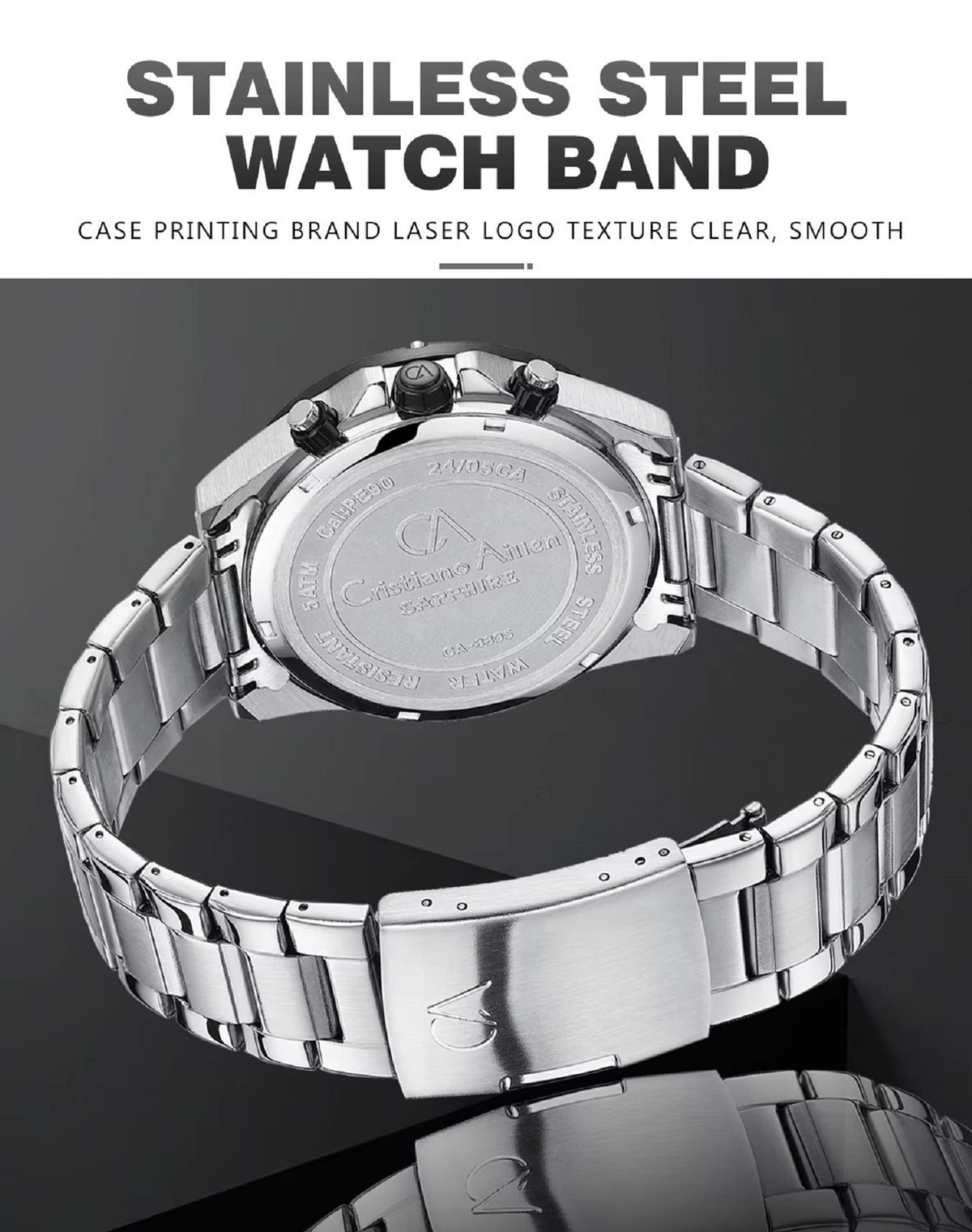 CA-8895 Metal Bracelet Chronograph Watch - Silver Black