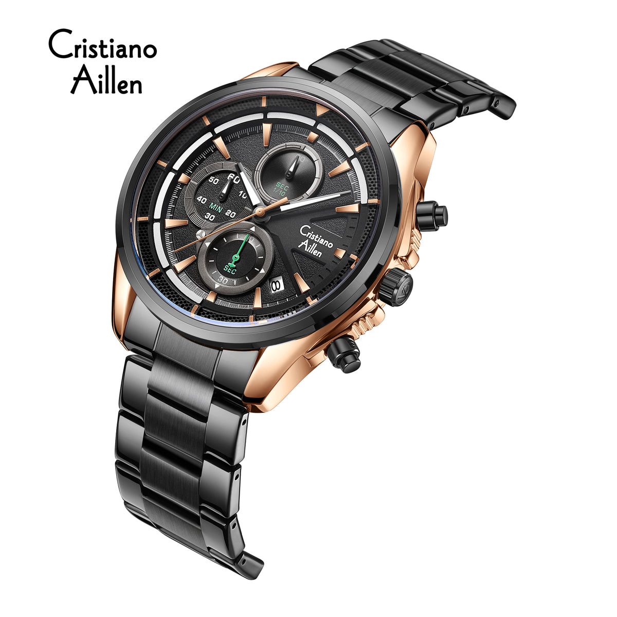CA-8890 Multifunction Analog Watch - Black Rose Gold