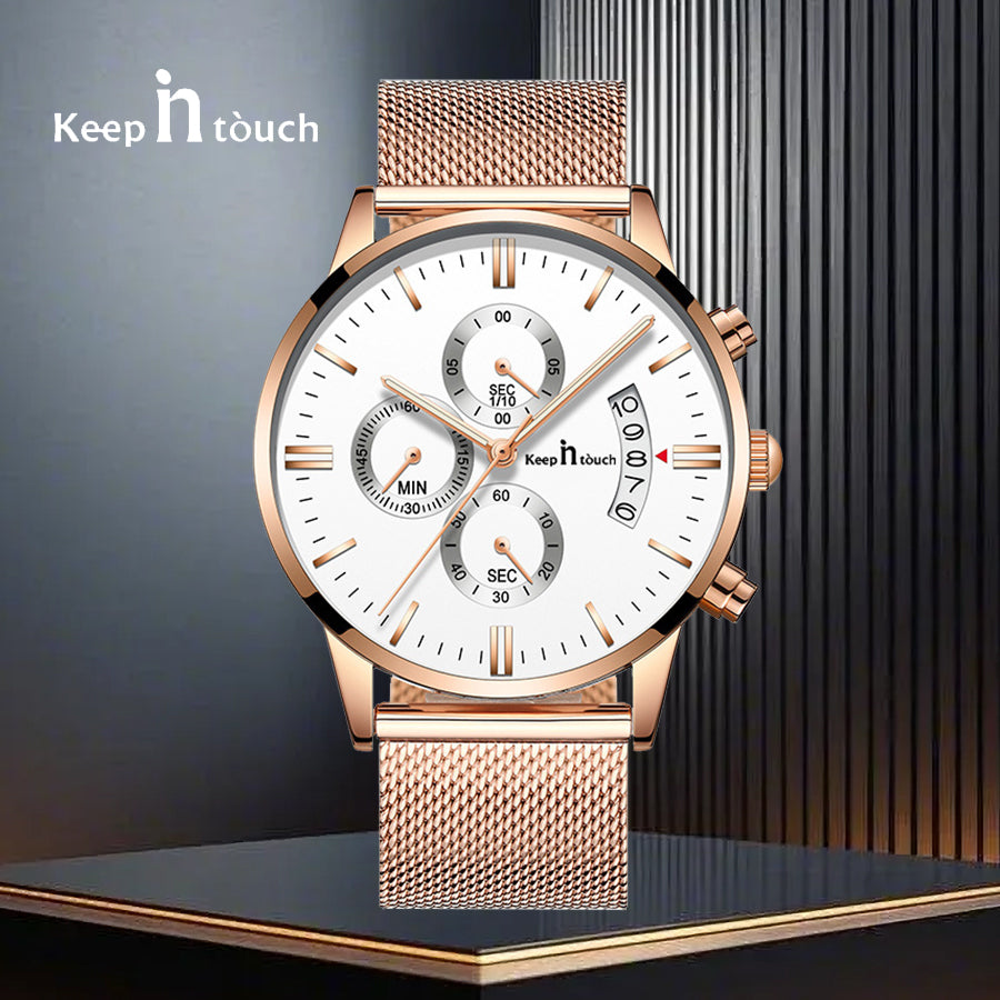 KnT-1024 Mesh Classic Watch - Rose Gold White