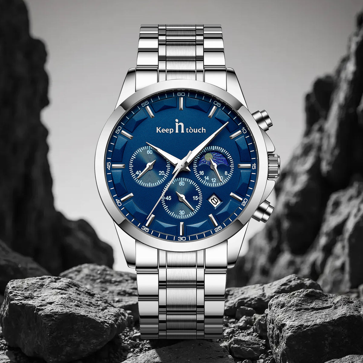 KnT-1026 Moonphase Multifunction Watch - Silver Blue
