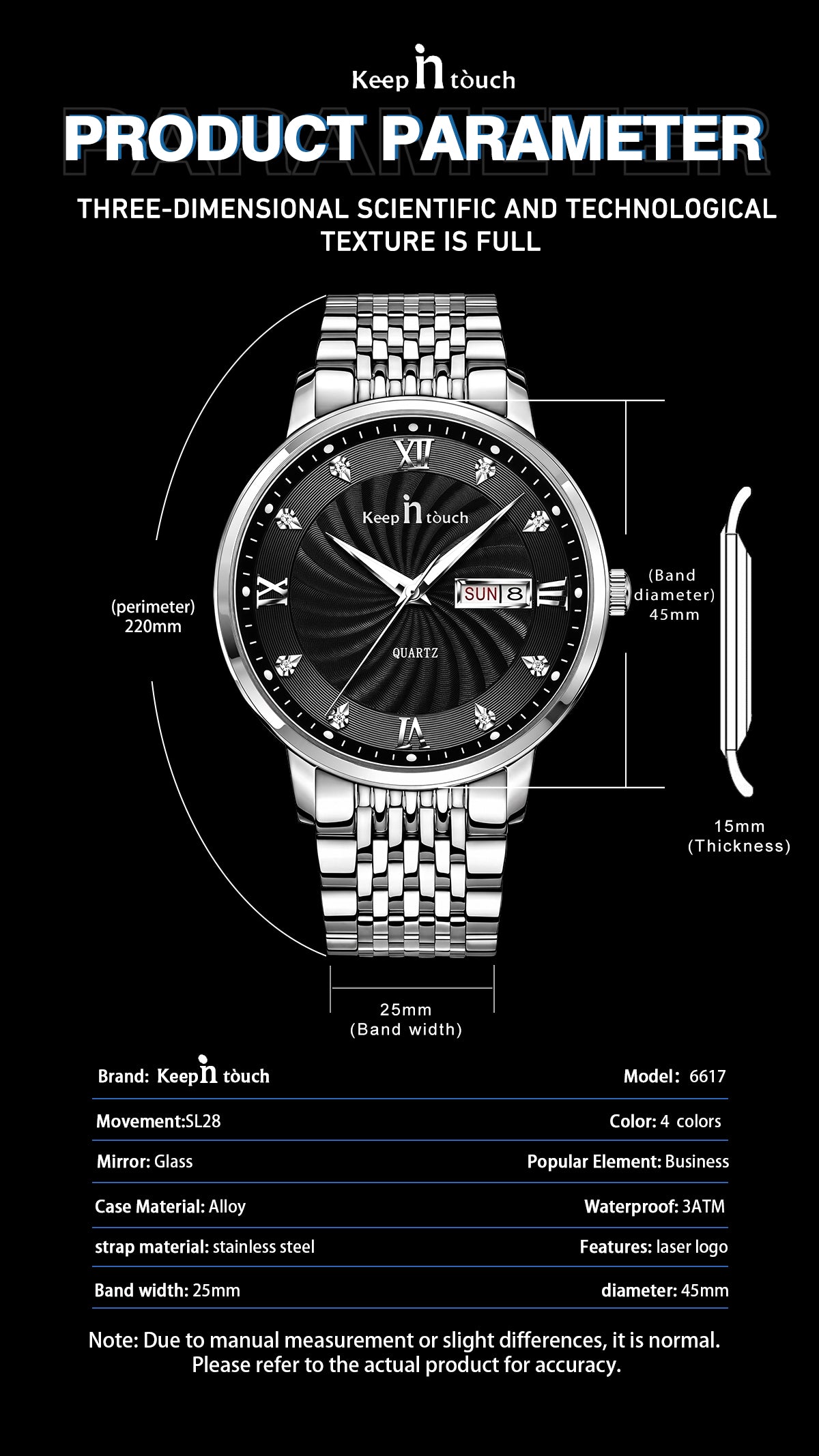 KnT-6617 Silver Black Watch - Silver Black