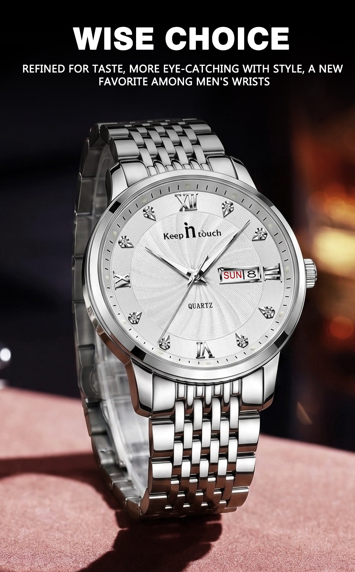 KnT-6617 Silver Black Watch - Silver