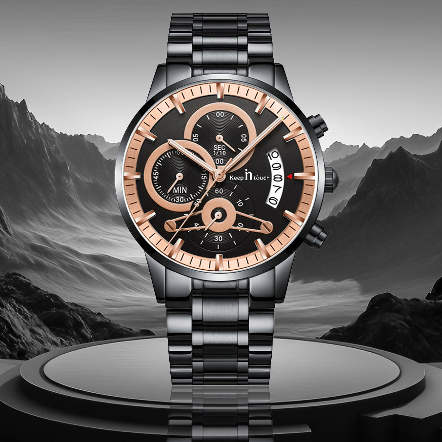 KnT-1025 Moonphase Chronograph Watch - Black Rose Gold Black