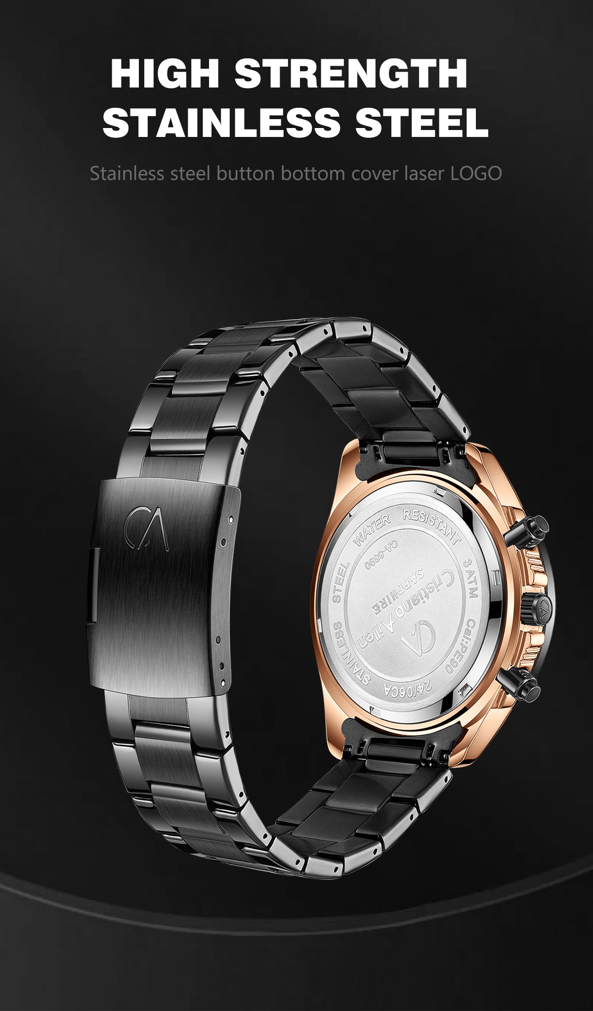 CA-8890 Multifunction Analog Watch - Black Rose Gold