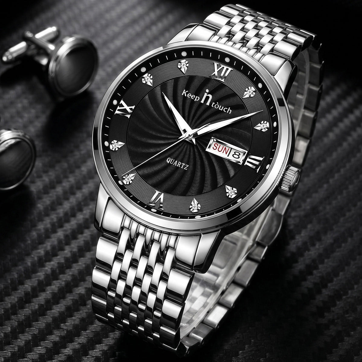 KnT-6617 Silver Black Watch - Silver Black
