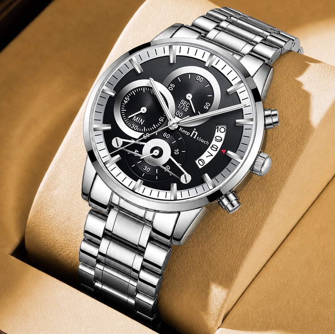 KnT-1025 Moonphase Chronograph Watch - Silver Black