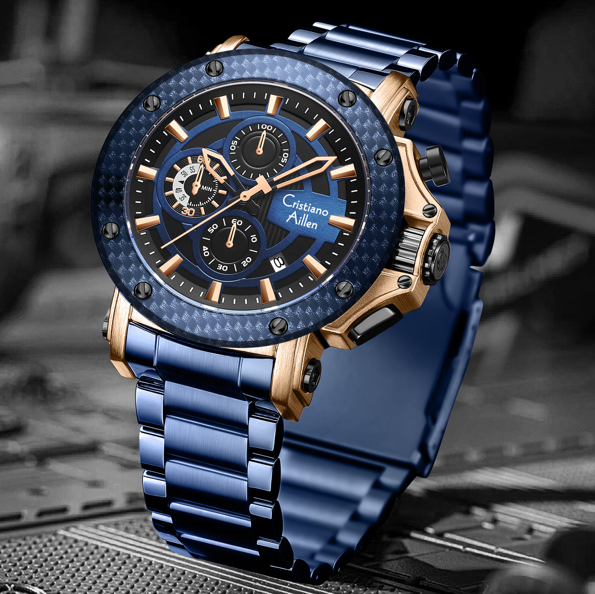 CA-9842 Chronograph Watch - Blue Rose Gold