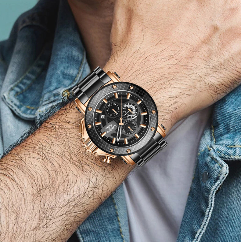 CA-9842 Chronograph Watch - Black Rose Gold