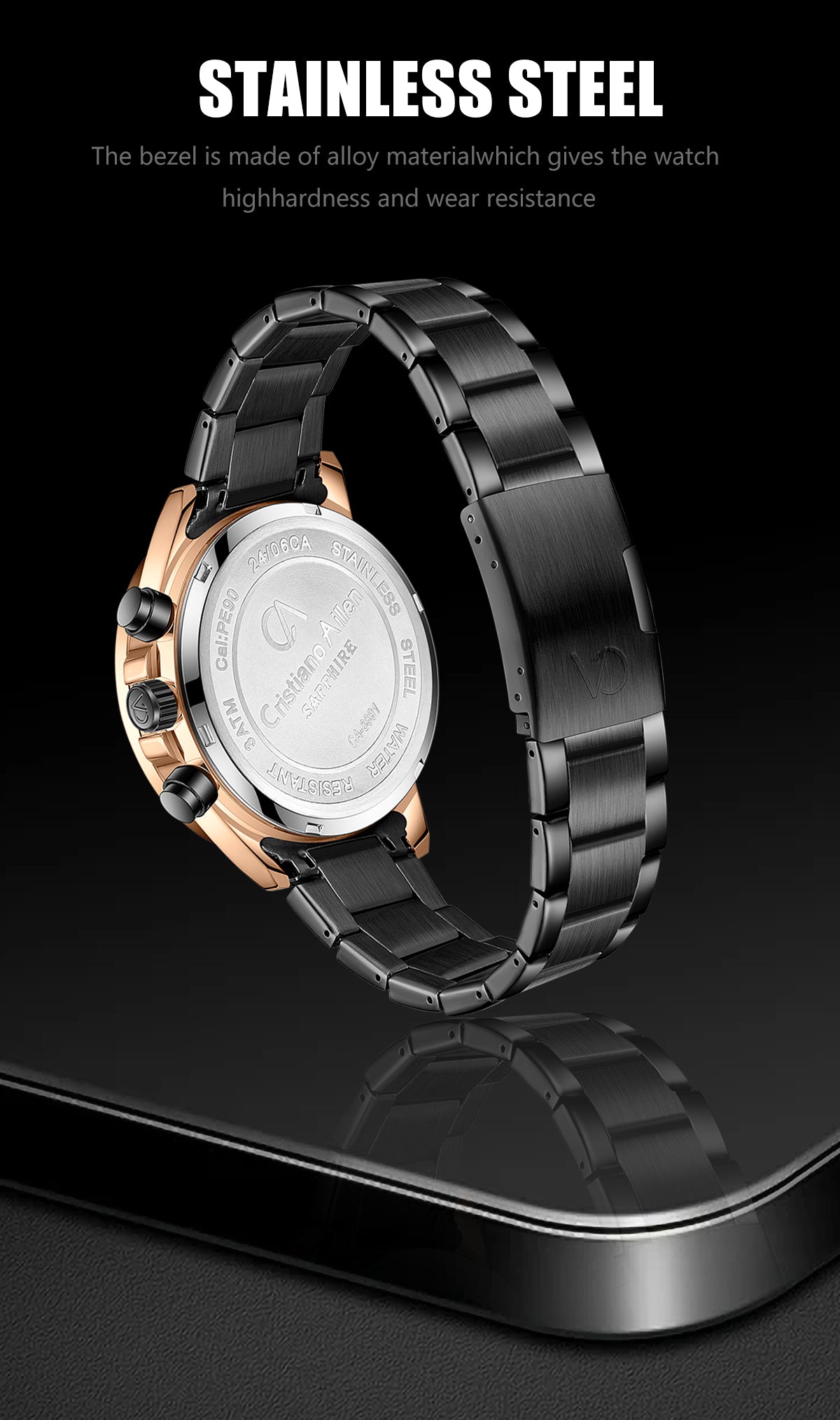 CA-8891 Multifunction Analog Watch - Black Rose Gold