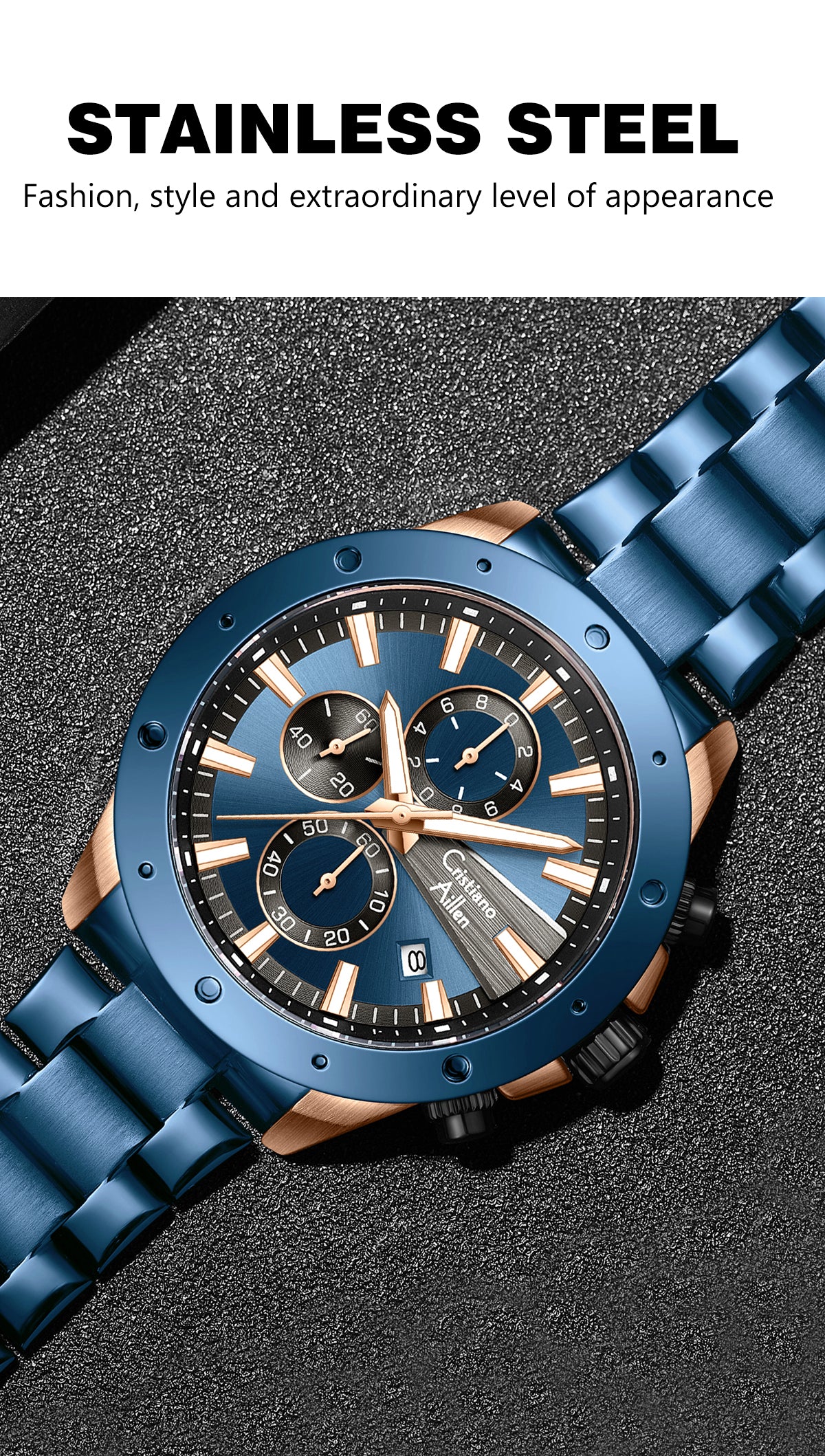 CA-8897 Chronograph Watch - Blue Rose Gold
