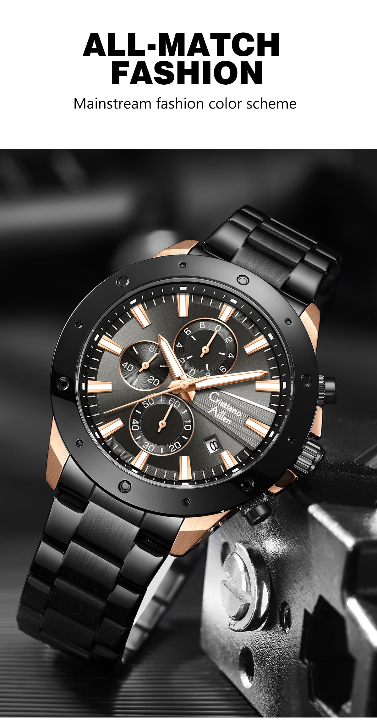 CA-8897 Chronograph Watch - Black Rose Gold