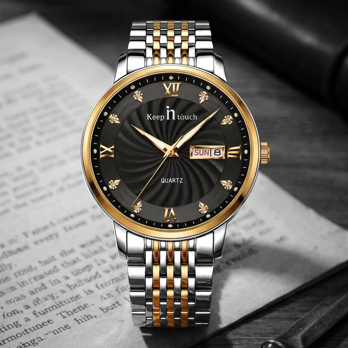 KnT-6617 Silver Black Watch - Silver Gold Black