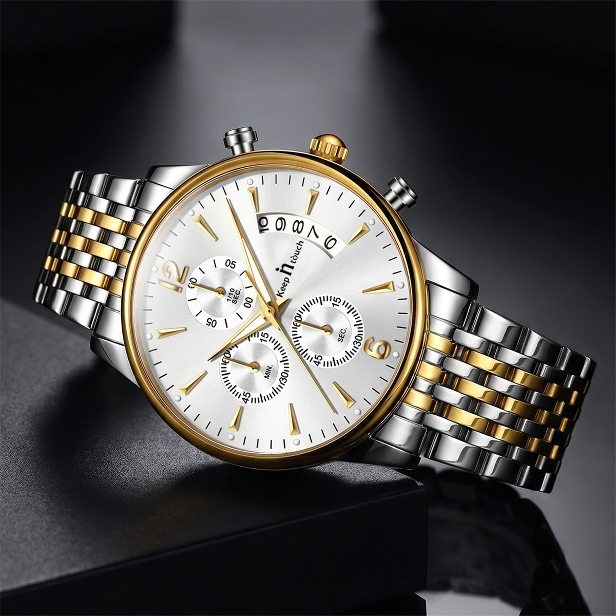 KnT-1020 Steel Chronograph Watch - Silver Gold White