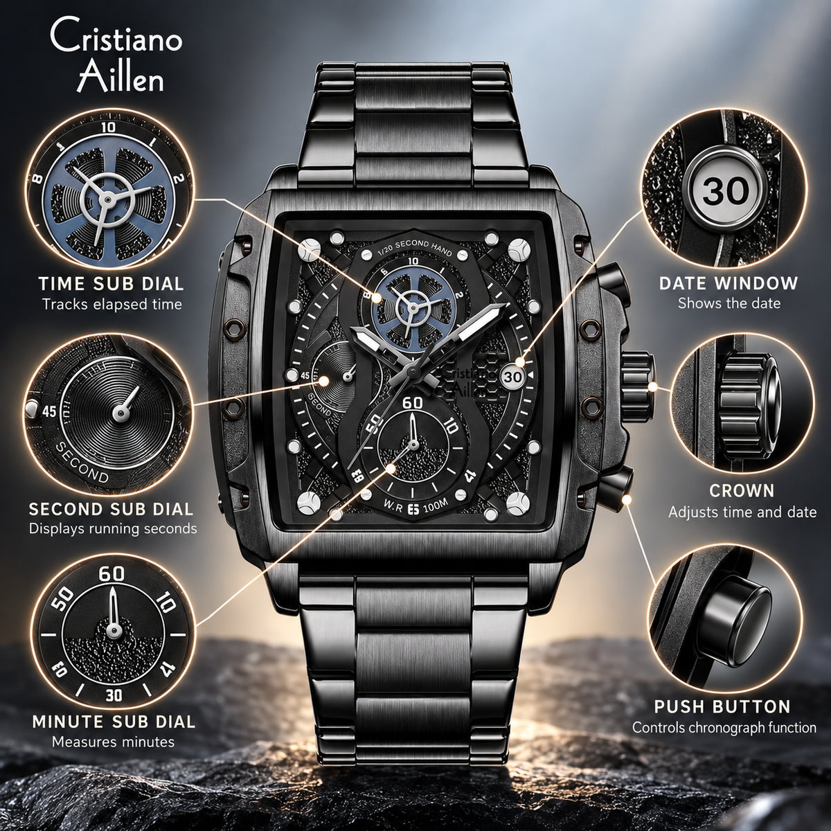 CA-8916 Chronograph Watch - Black