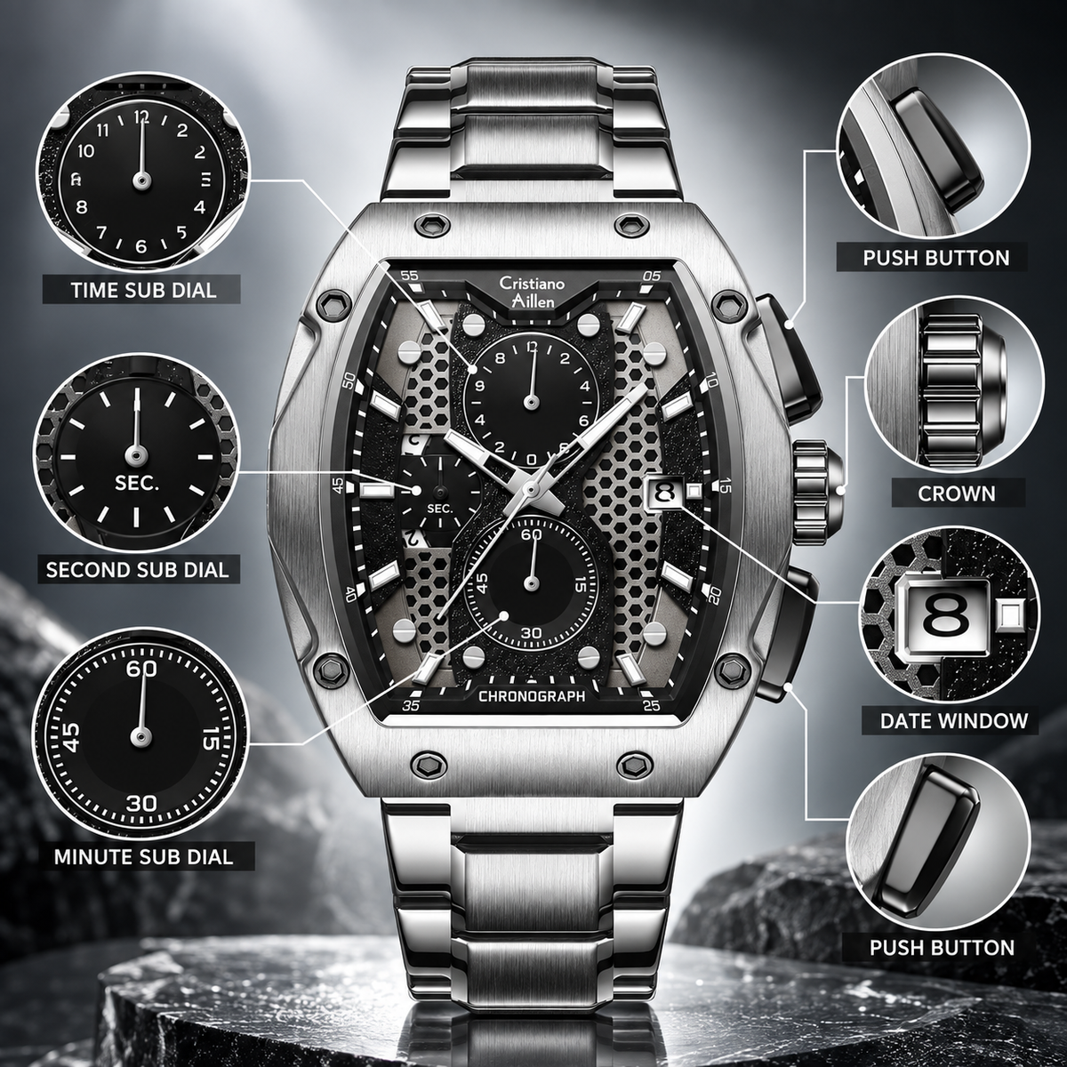 CA-8917 Chronograph Watch - Silver Black