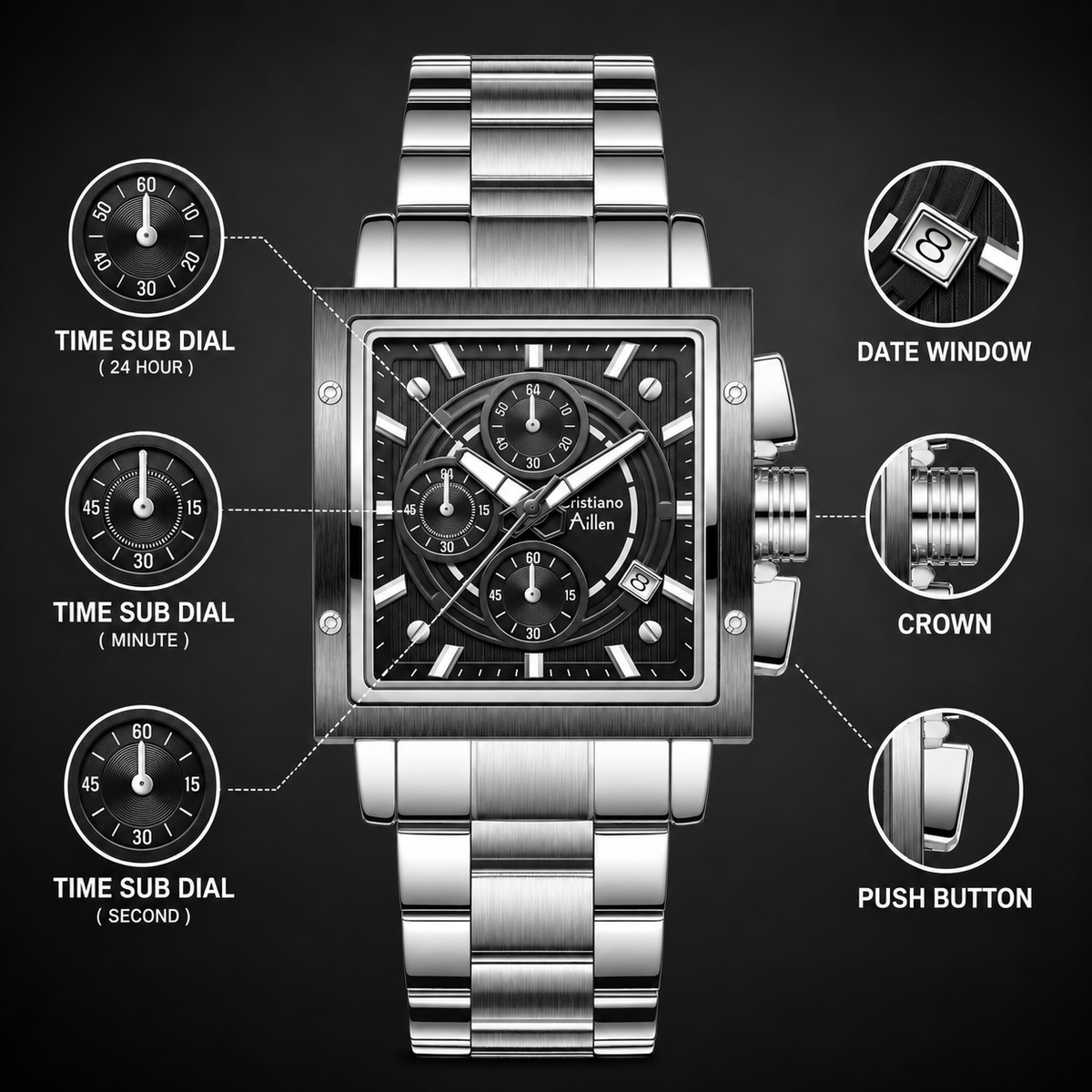 CA-9844 Chronograph Watch - Silver Black
