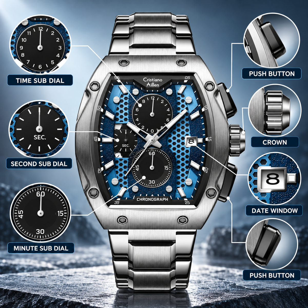 CA-8917 Chronograph Watch - Silver Blue