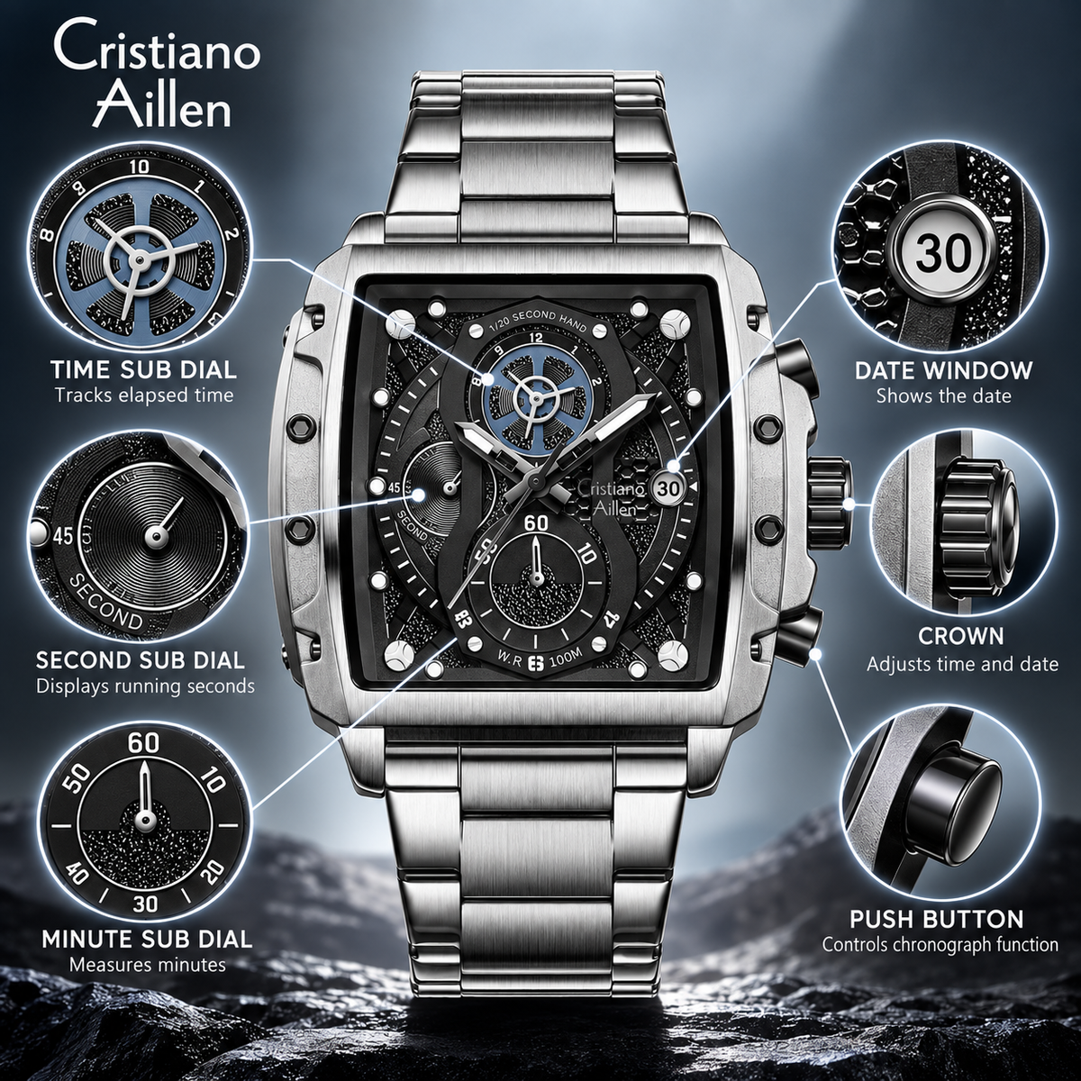CA-8916 Chronograph Watch - Silver Black