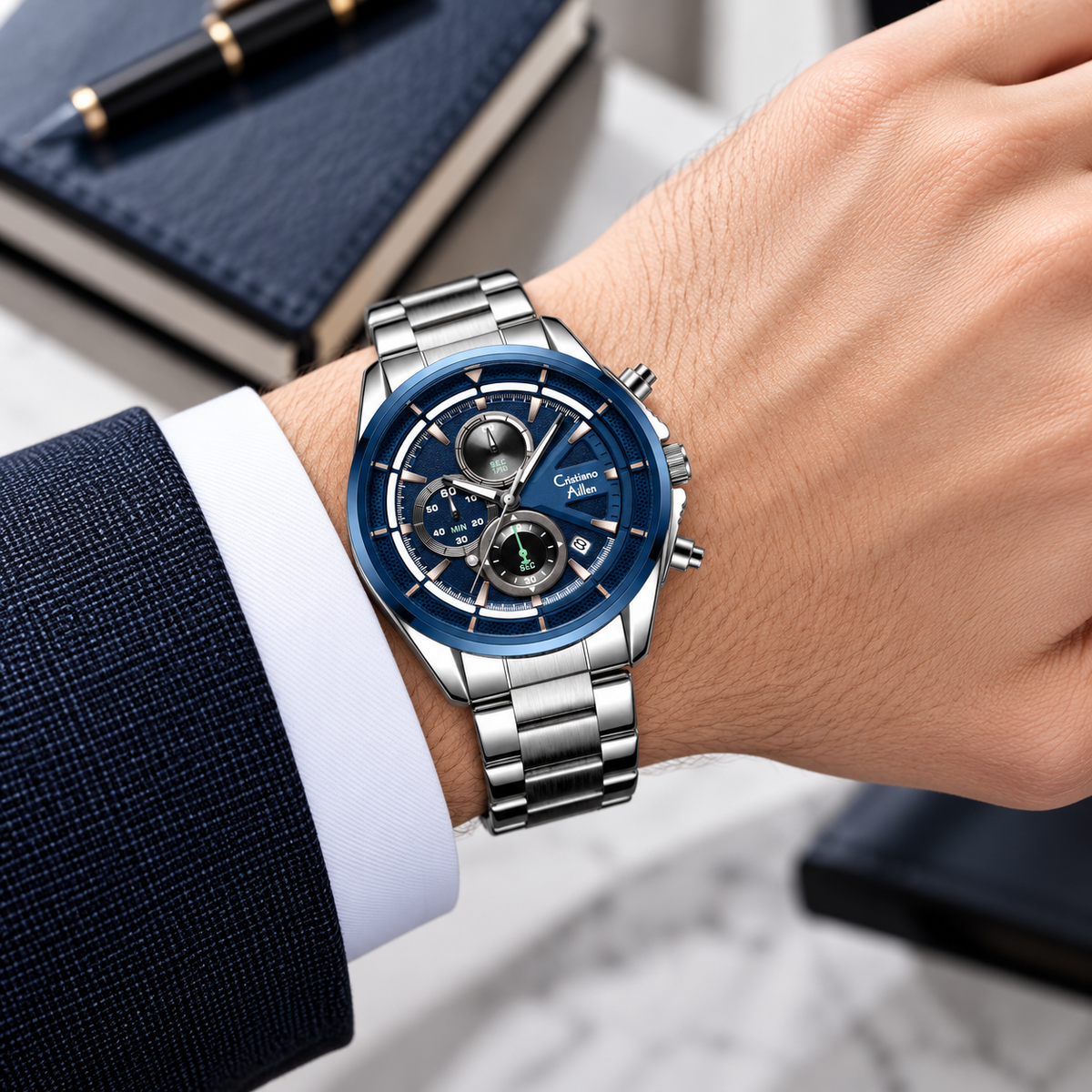 CA-8890 Multifunction Analog Watch - Silver Blue