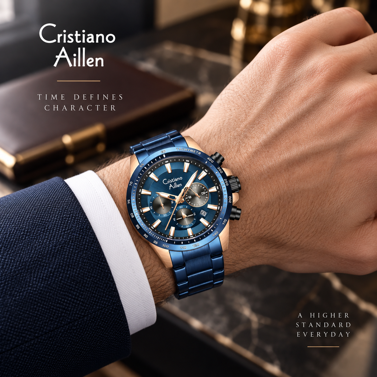 CA-8891 Multifunction Analog Watch - Blue Rose Gold